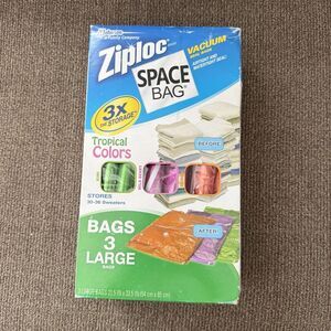 Rare Ziploc Space Bags Large 3 Pack Compression Storage Bags 21.5 x 33.5" NEW
